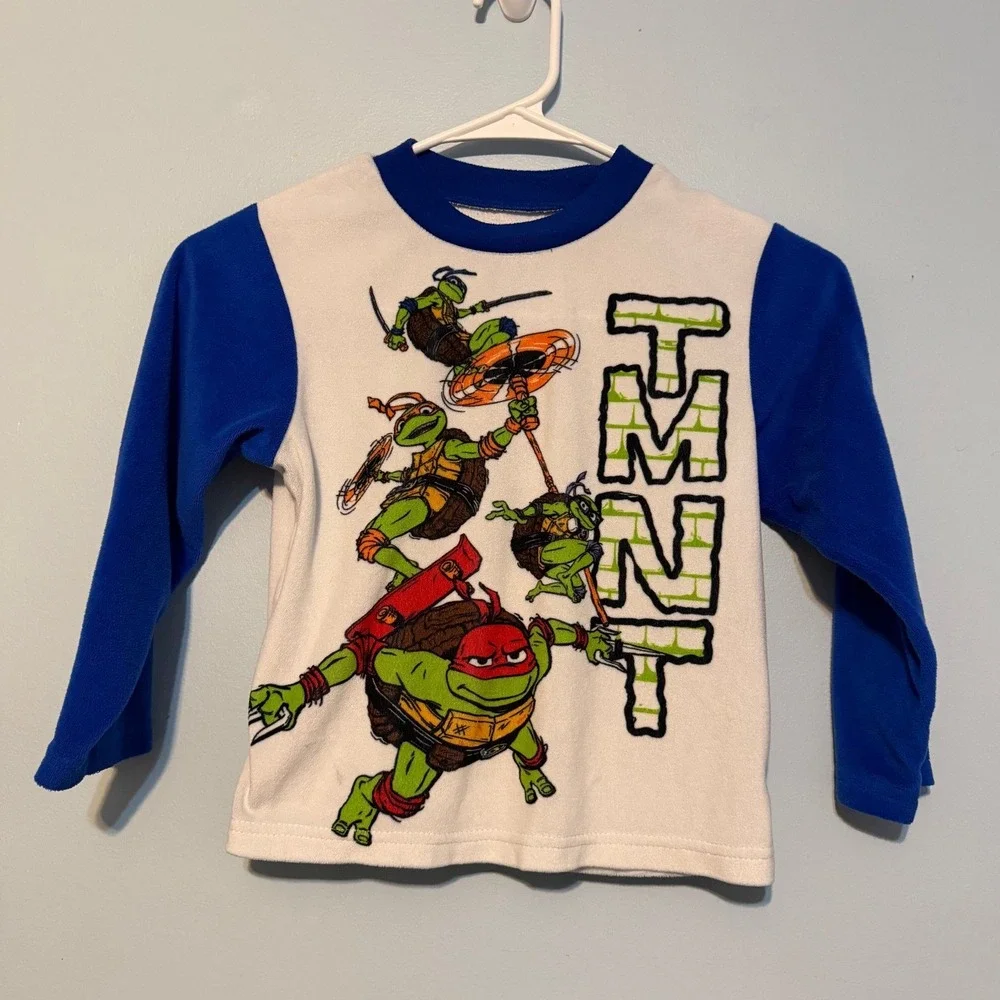 TMNT Size S (6) Mutant Mayhem Boys Pajama Top Blue White Fleece Shirt 1847